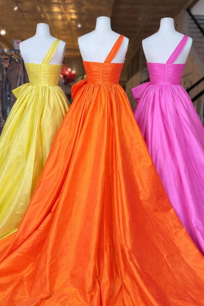 One Shoulder Satin A Line Prom Dress With Bow