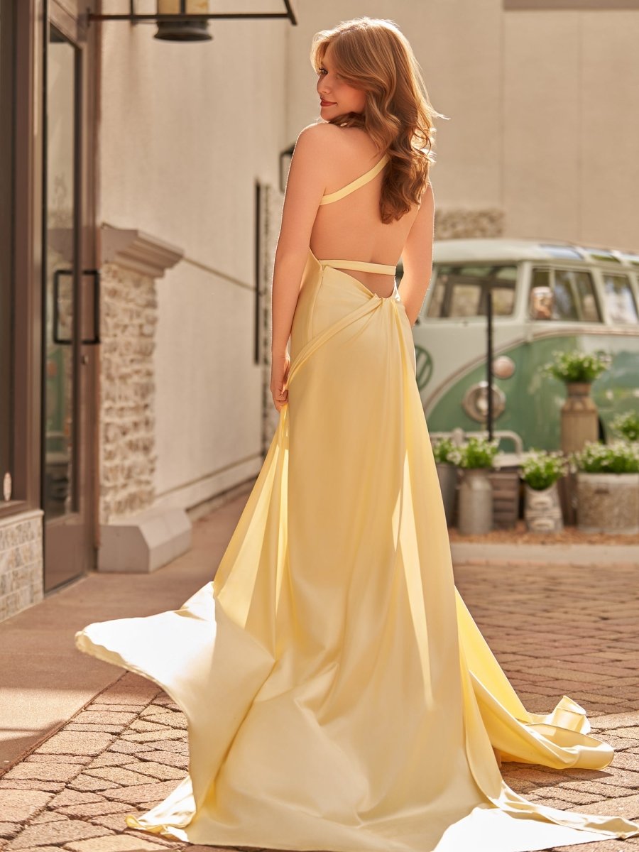 Yellow Mermaid Halter Satin Prom Dresses With Tail Evening Dress