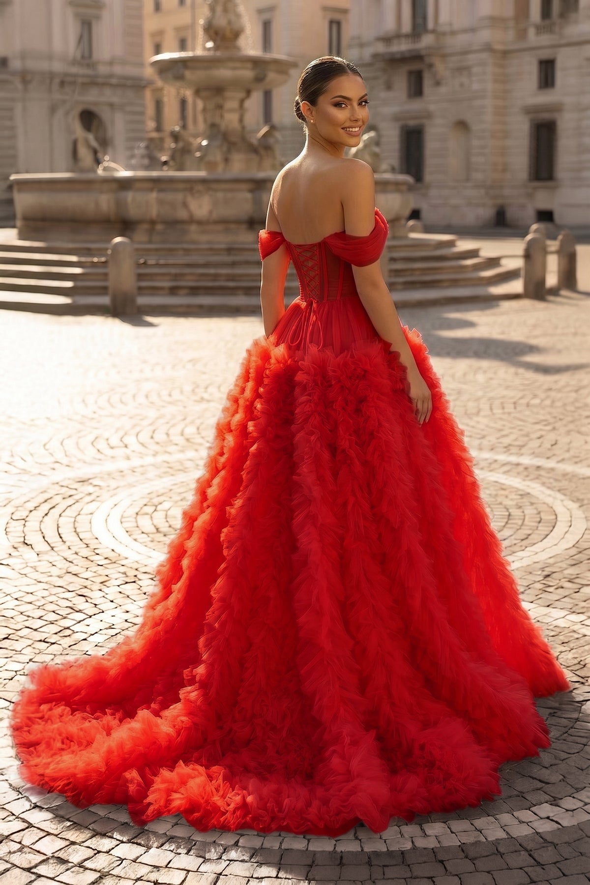 Gorgeous A Line Off the Shoulder Long Tulle Prom Dress with Slit