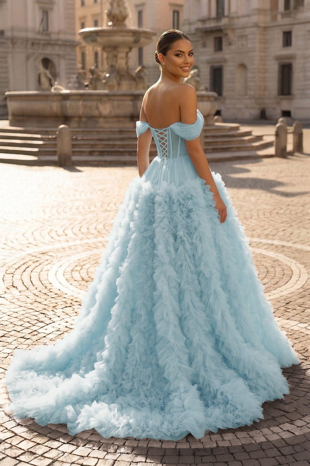 Gorgeous A Line Off the Shoulder Long Tulle Prom Dress with Slit