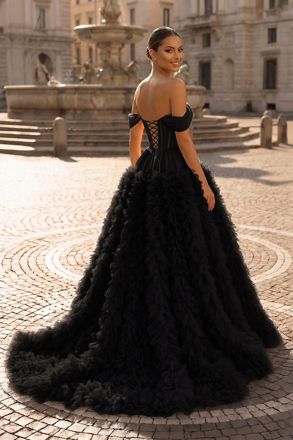 Gorgeous A Line Off the Shoulder Long Tulle Prom Dress with Slit