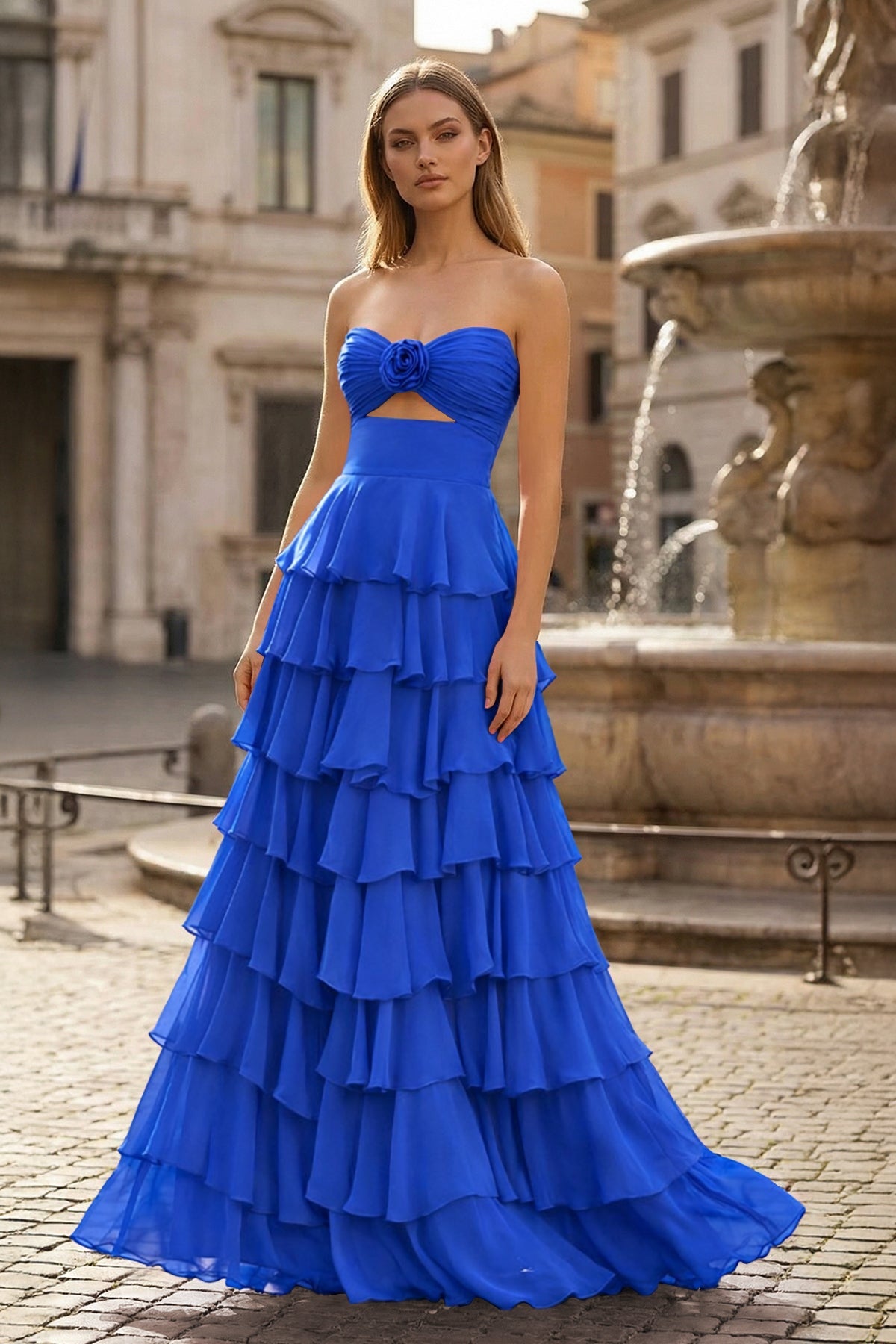A-Line Sweetheart Layered Chiffon Sleeveless Formal Prom Dress