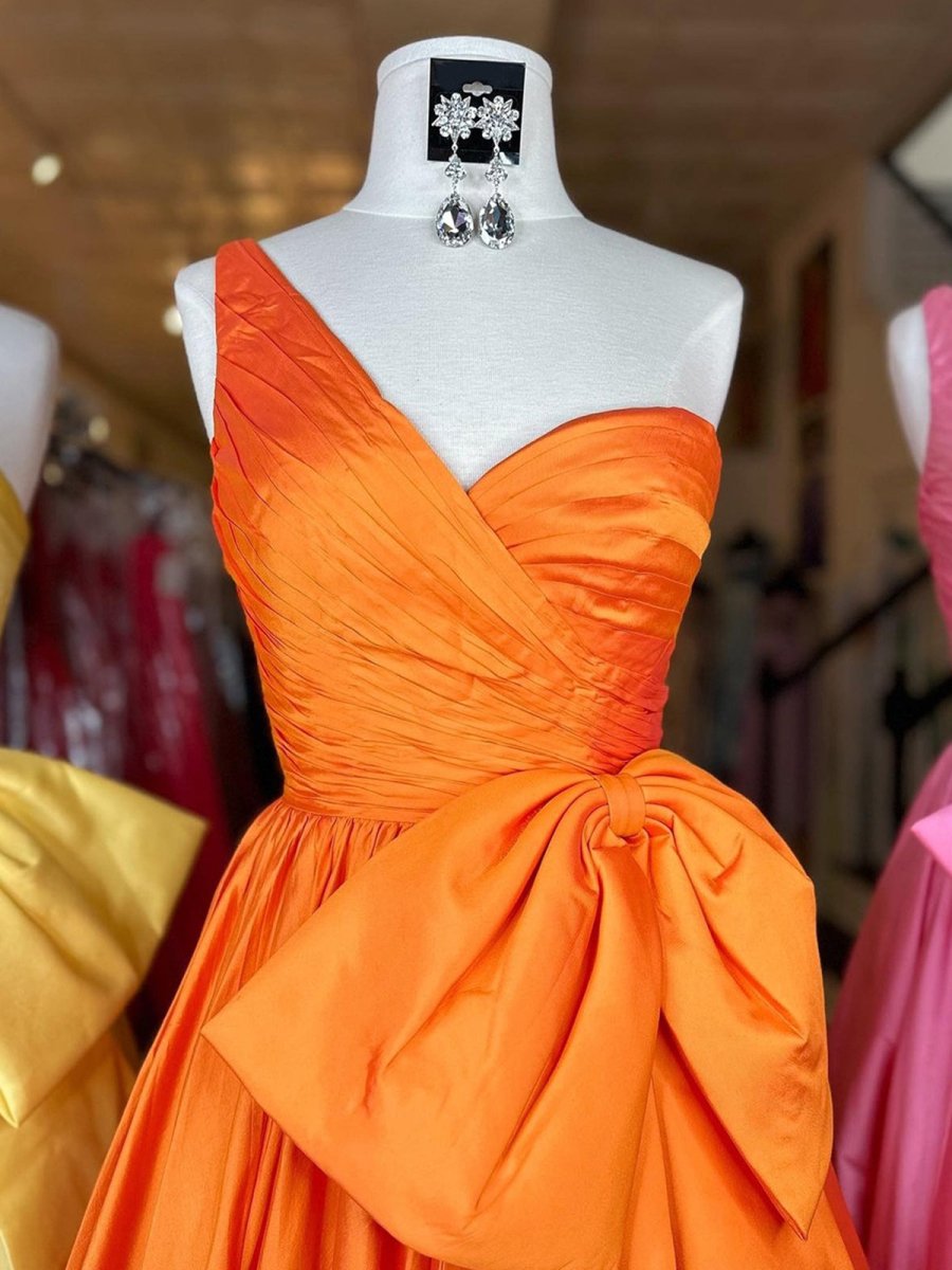 One Shoulder Satin A Line Prom Dress With Bow