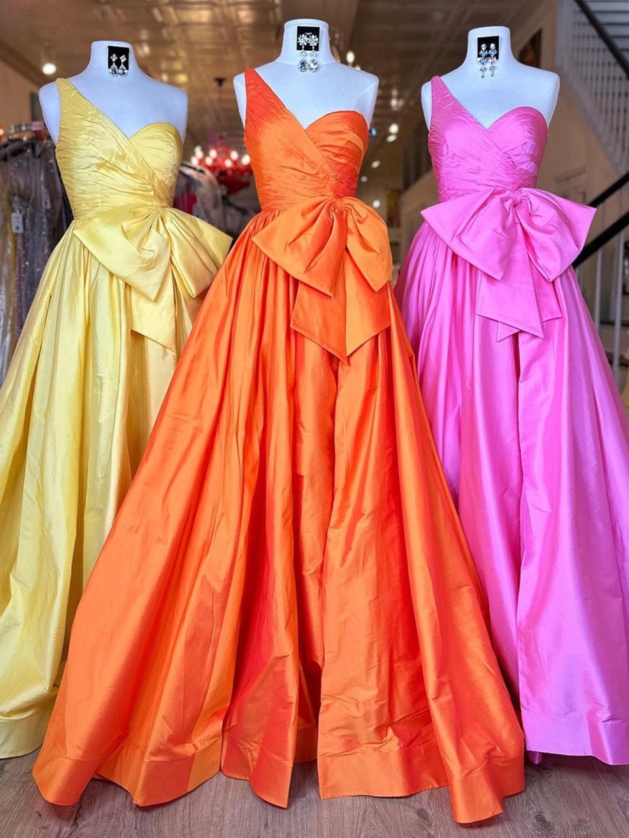 One Shoulder Satin A Line Prom Dress With Bow