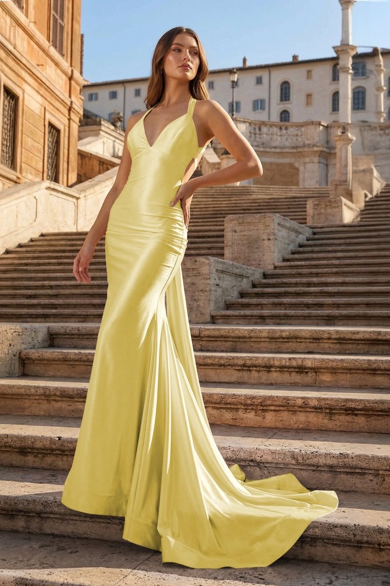 Pink Halter Satin Mermaid Open Back Long Formal Prom Dresses