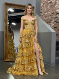 Princess A Line Off the Shoulder Corset Prom Dress with Lace Ruffles