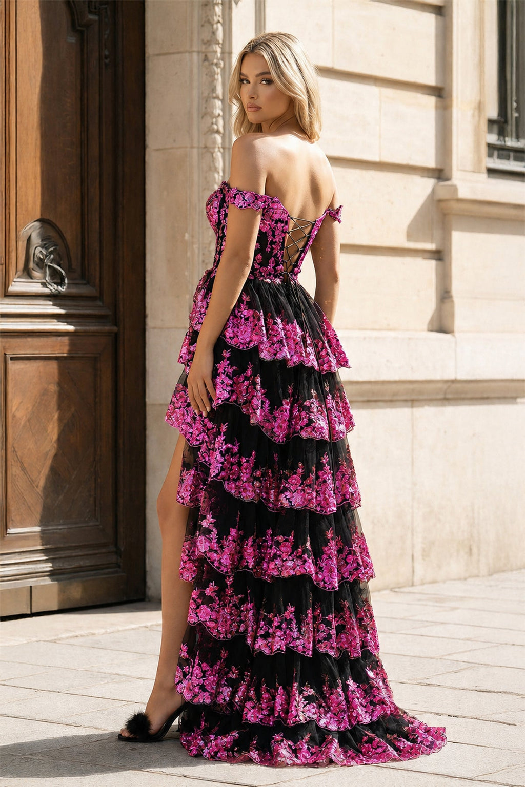 Gold Off the Shoulder Sequin Long Prom Dress with Slit