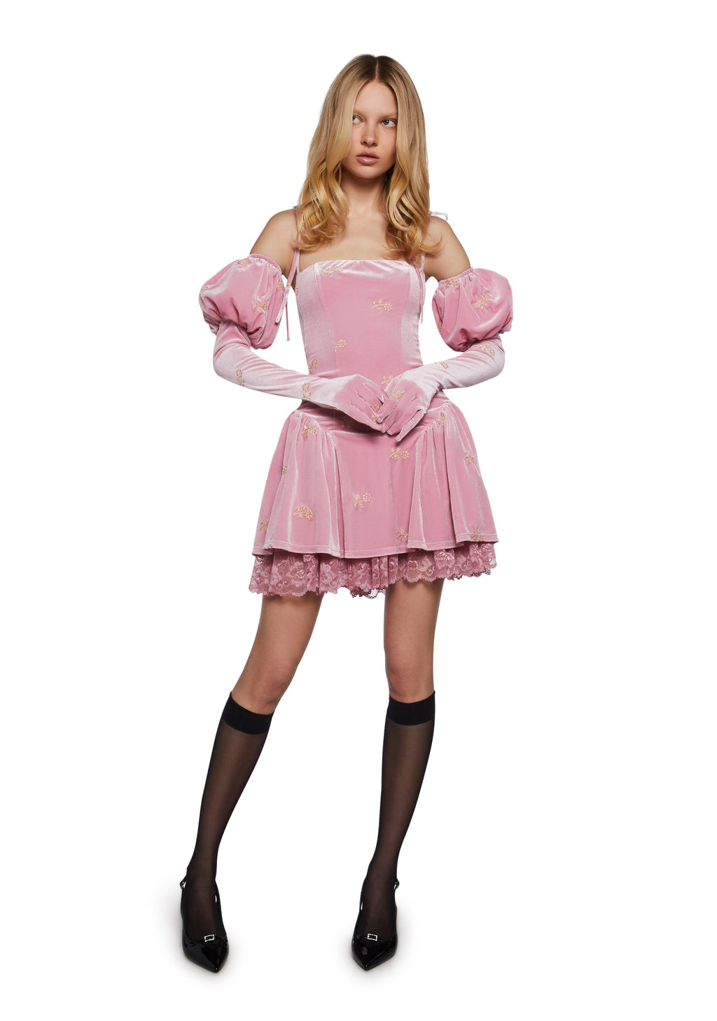 Gilded Romance Velvet Dress And Gloves Set