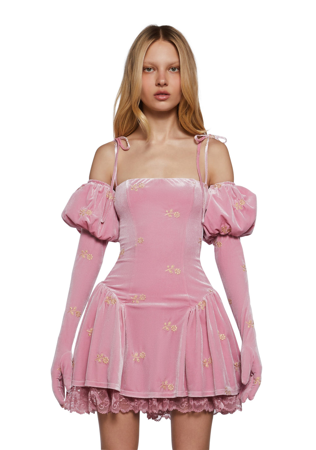 Gilded Romance Velvet Dress And Gloves Set