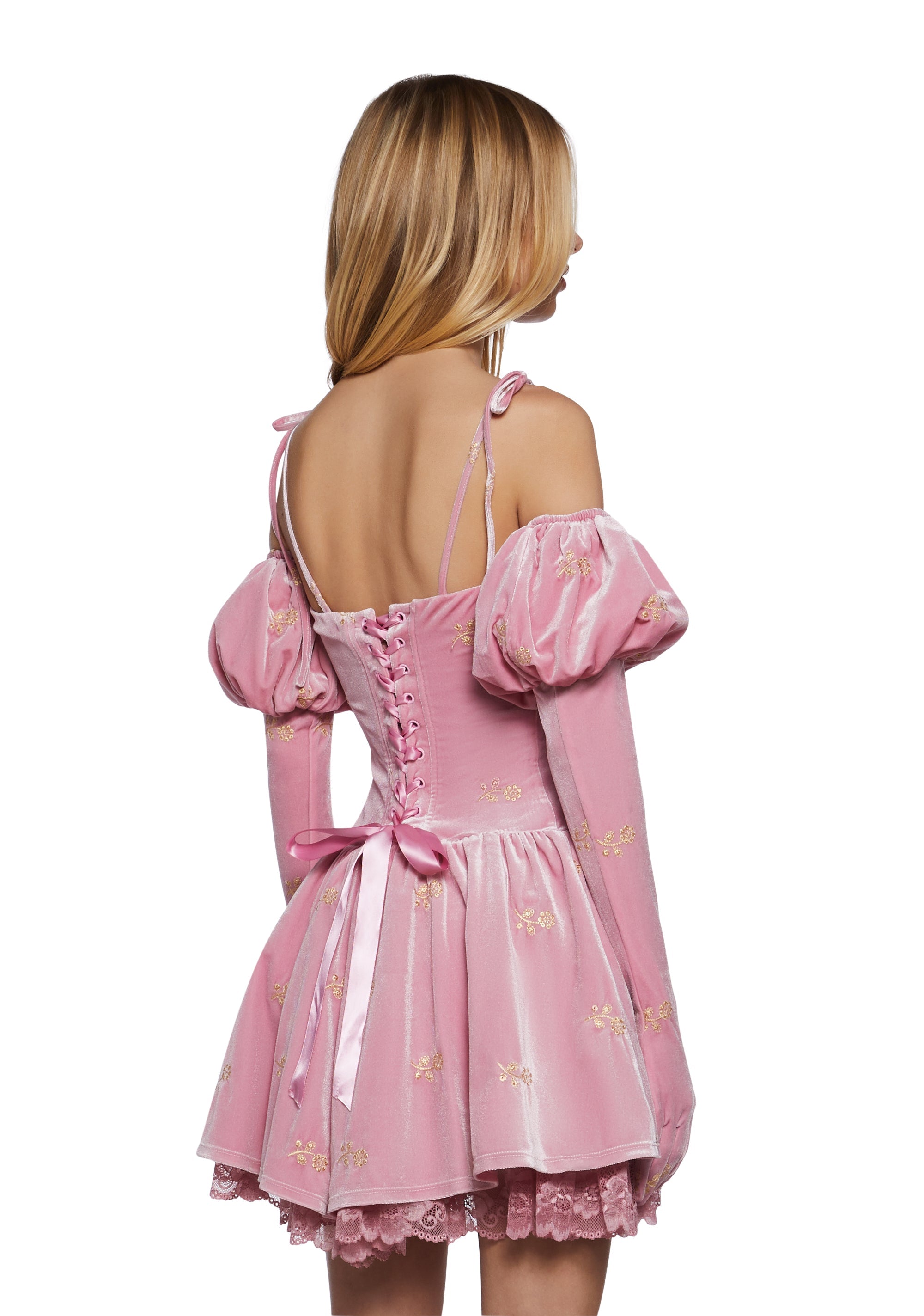 Gilded Romance Velvet Dress And Gloves Set