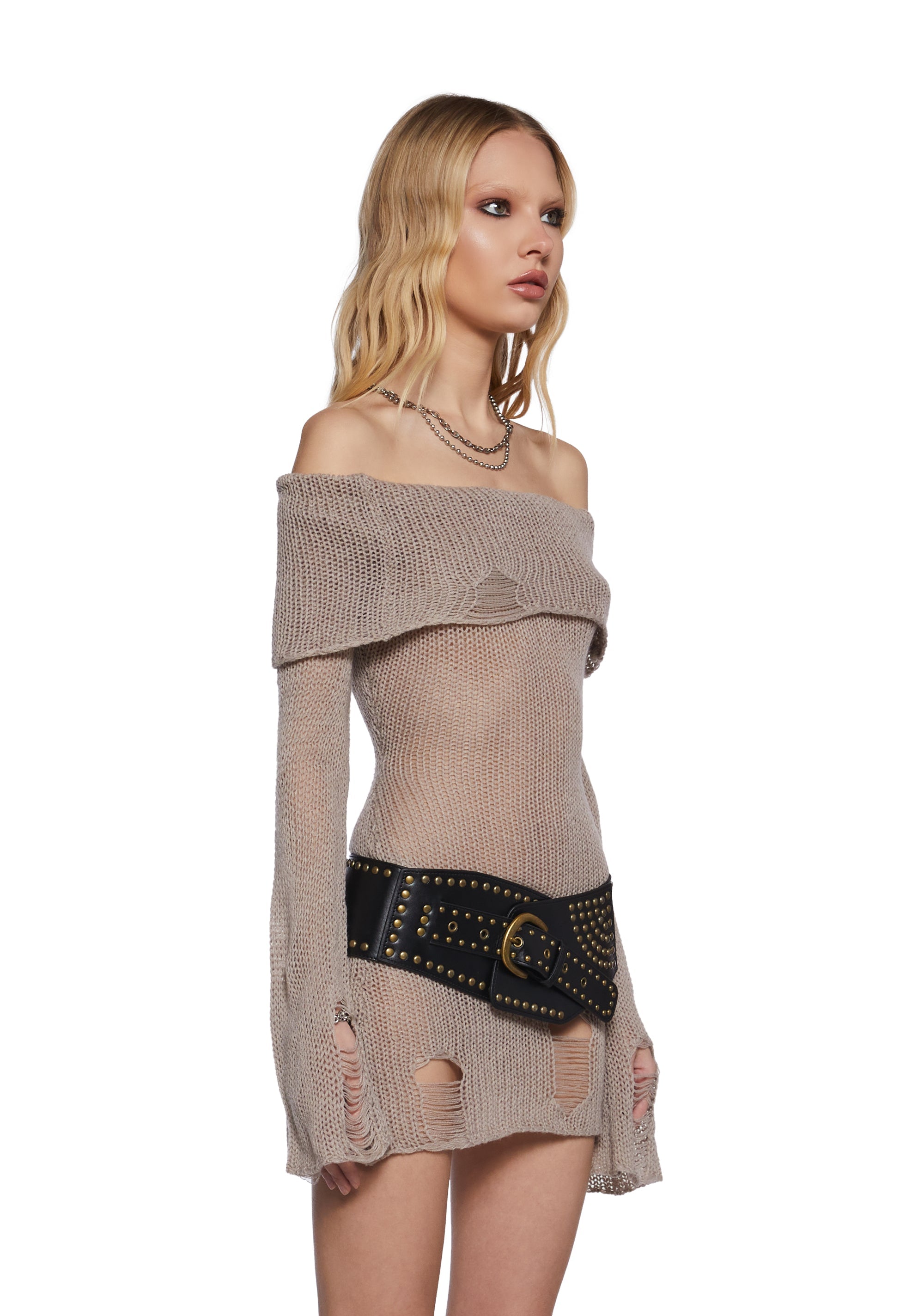 Chamber Distressed Sweater Dress - Ecru