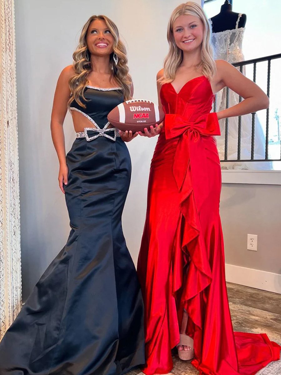 Scoop Neck Mermaid Beaded Long Prom Dress With Bow