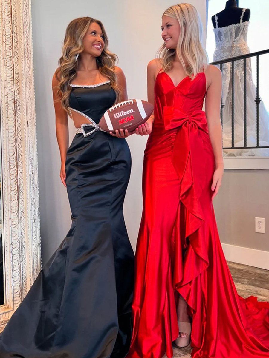 Scoop Neck Mermaid Beaded Long Prom Dress With Bow