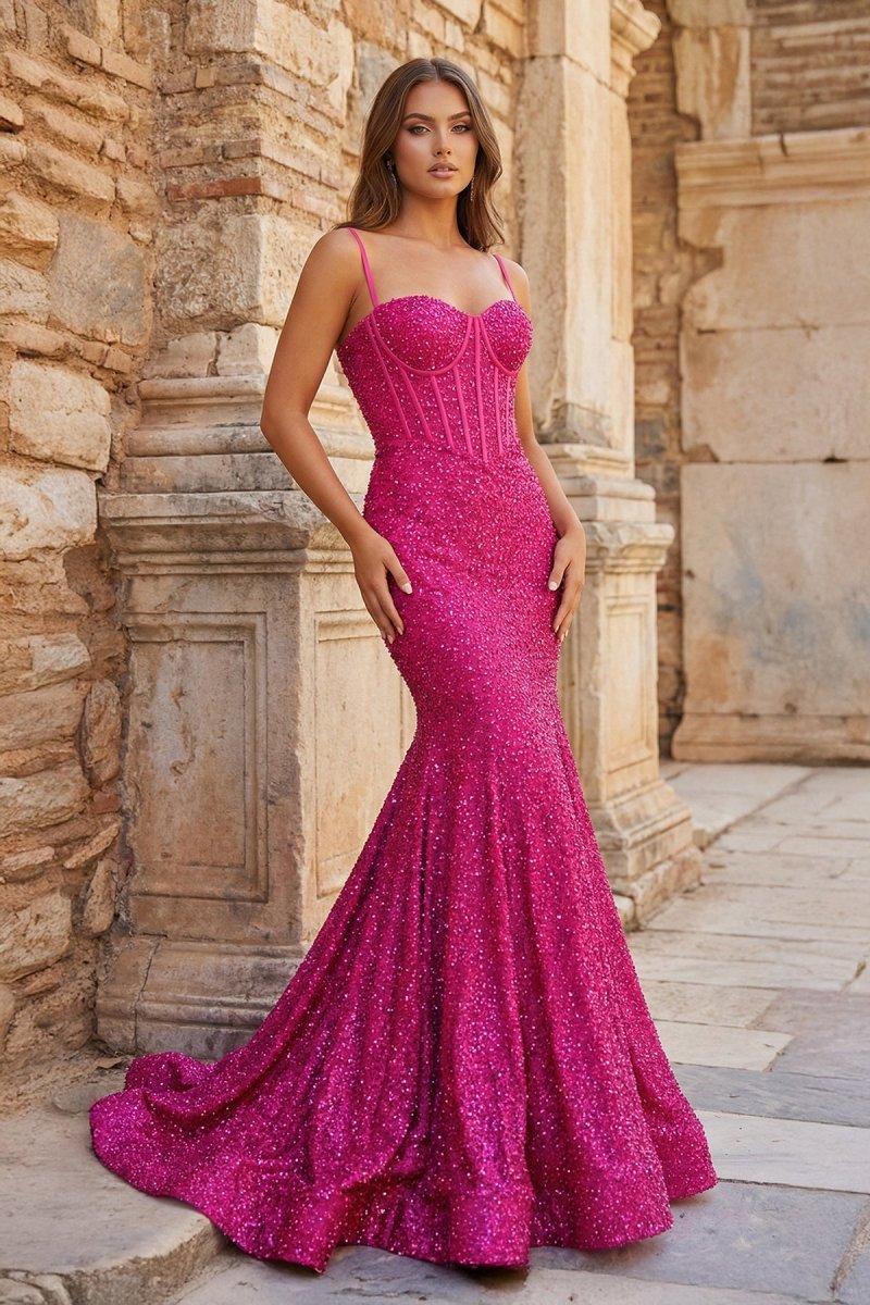 Mermaid Spaghetti Straps Sky Blue Sequins Prom Dresses